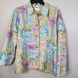 SIlk Alfred Dunner Jacket  Size 14 Pastel Floral patchwork Easter Spring